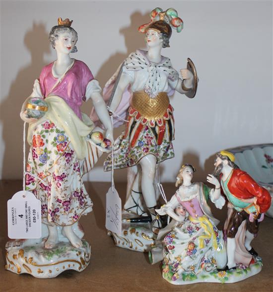 Two large and one small Dresden figures